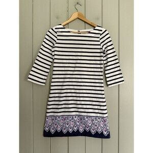 Lilly Pulitzer Dress XS Beacon Striped Peacock Feather Blue White Pink Boat Neck